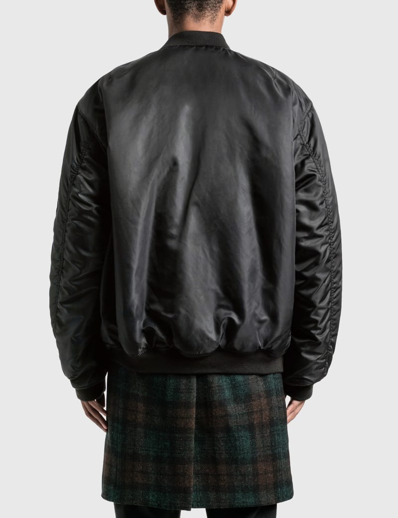 Nylon Patched Bomber Jacket With Wool Elongation