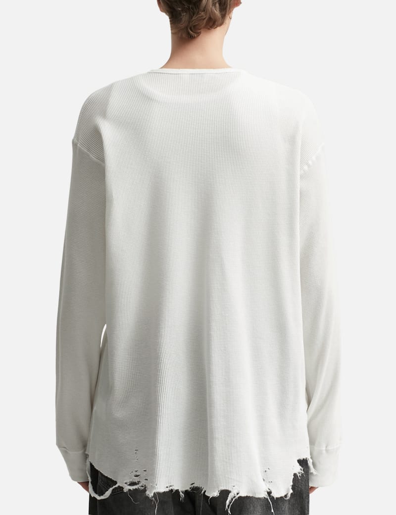 ANCELLM Damage Waffle Crew Long Sleeves T-Shirt - Japanese cotton