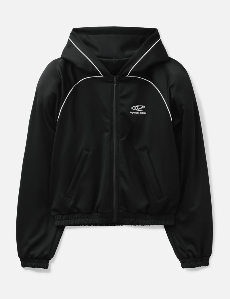 Protocol-Index Upside Down Zip Hoodie - 逆さまデザインの半オーバー