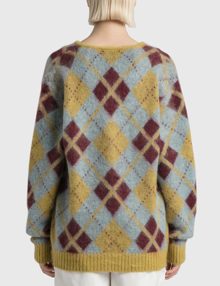 Vintage Mohair Cardigan Argyle Print Black Pink Purple 12 14