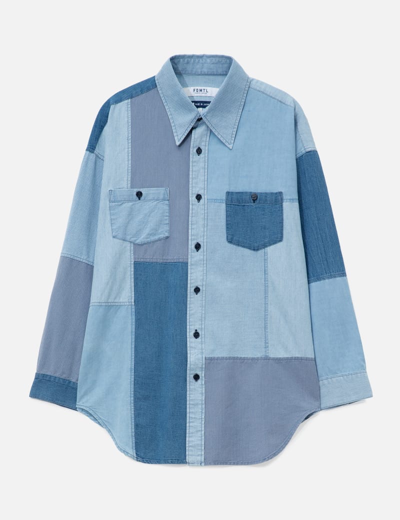 FDMTL Patchwork Shirt 3YR Wash - Indigo patchwork shirt with a