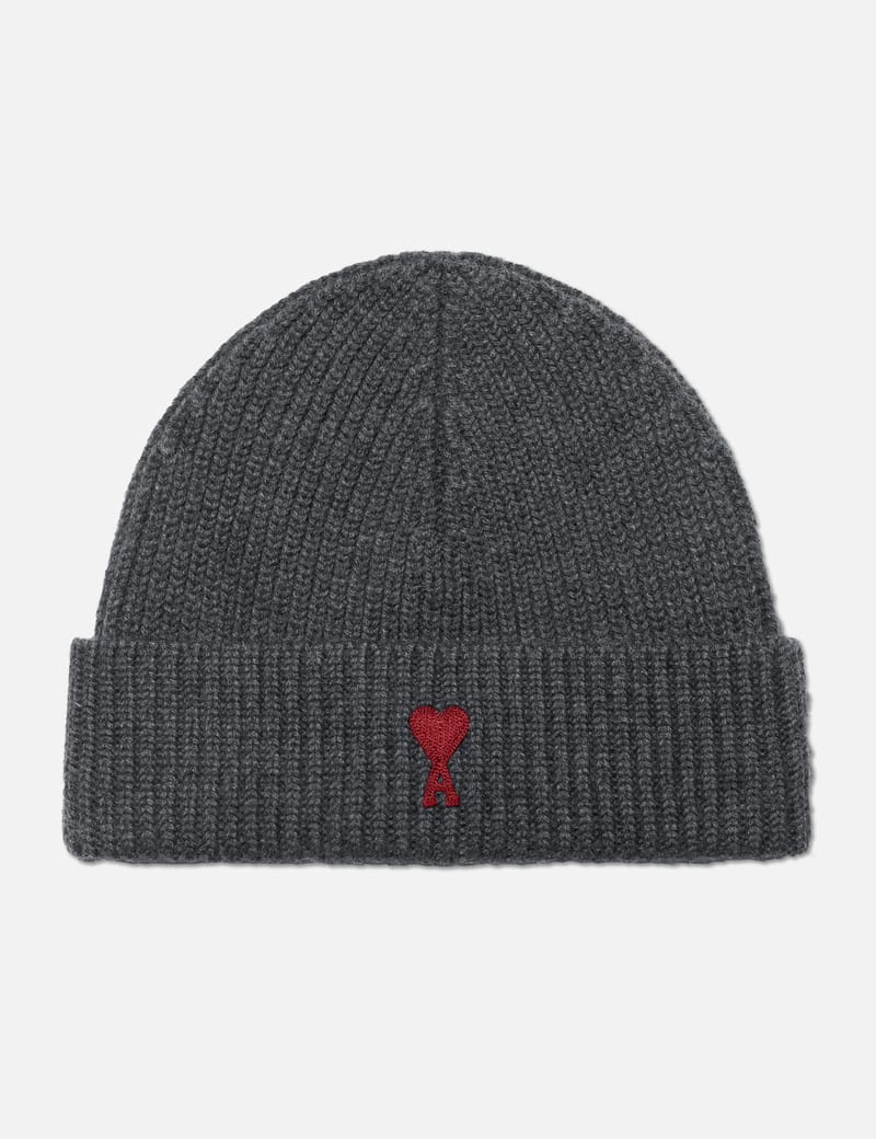 ★AMI PARIS★Black Wool Red Ami de coeur Beanie★ Heather Grey/Red Red Ami De Coeur Beanie | AMI PARIS