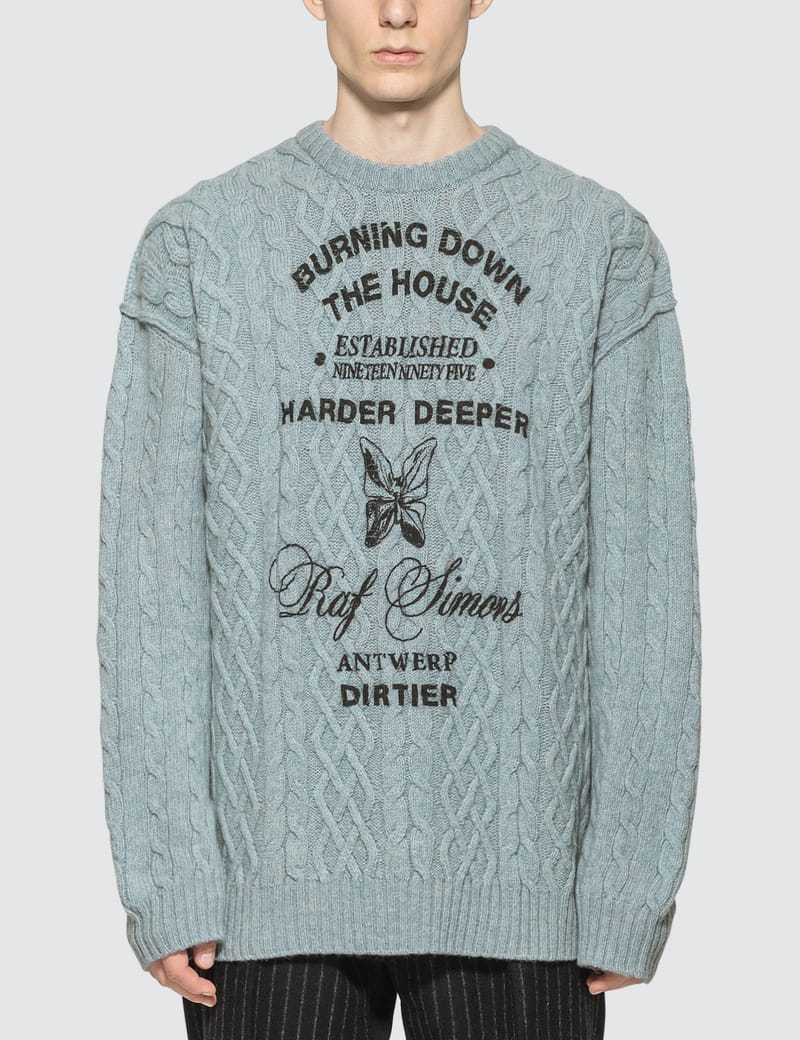 Raf Simons - Printed Aran Knit Sweater | HBX - Globally Curated