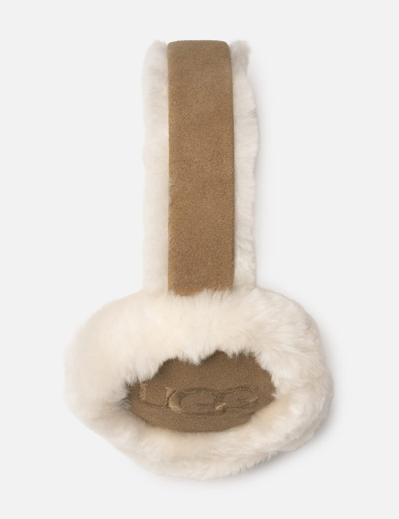 UGG Sheepskin Embroidery Earmuff - Sand shearling earmuffs with