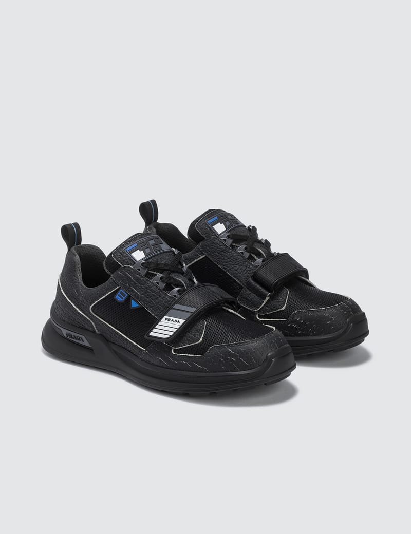 Prada - Grain Leather Trim Velcro Strap Sneaker | HBX