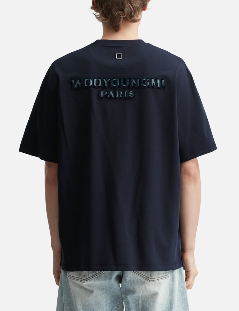 Wooyoungmi Tuft Embroidered Back Logo T-Shirt - Navy cotton