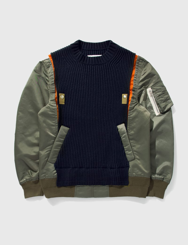 Sacai - Nylon Twill Mix Knit Pullover | HBX - Globally Curated