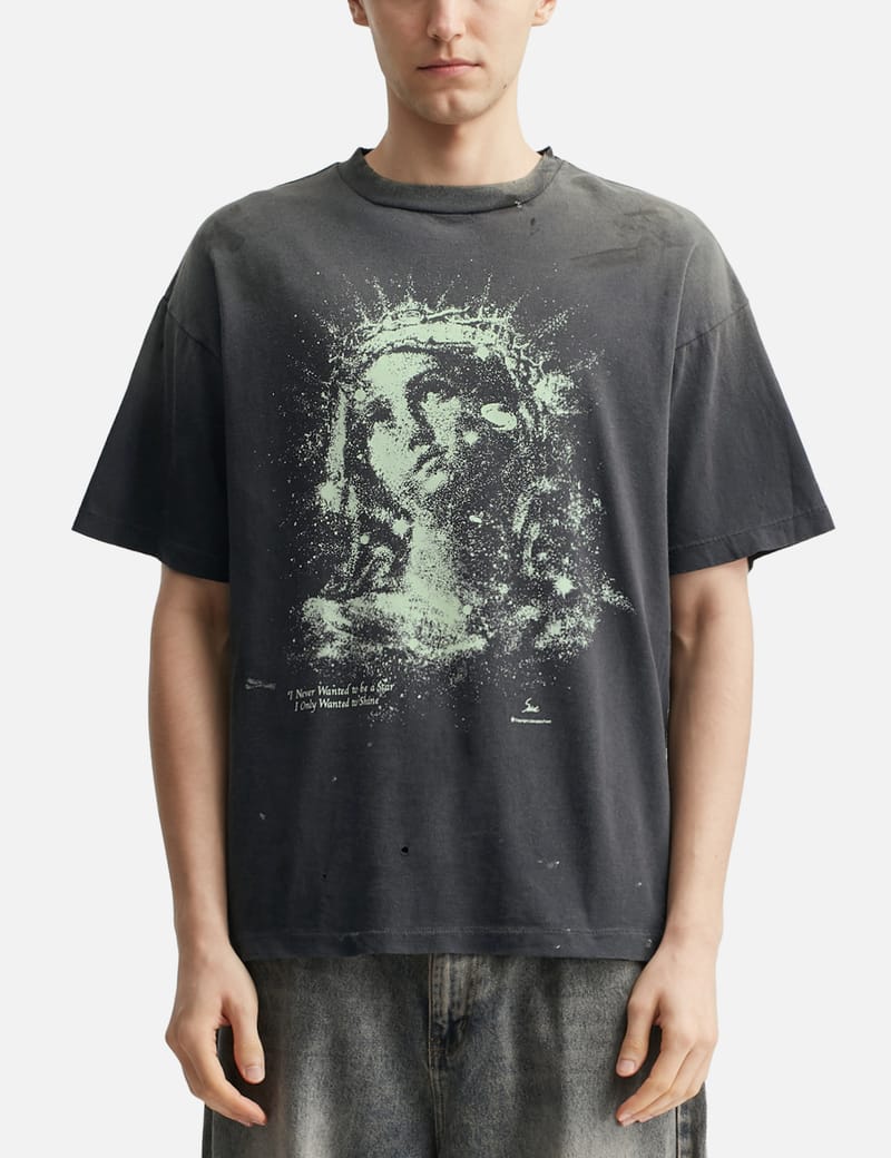 Saint Michael Maria Short Shirt T-shirt - Distressed black cotton