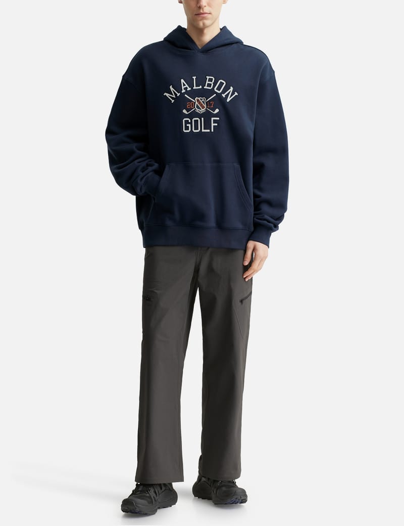 Malbon Golf FESQUE Crest Hoodie - Relaxed navy cotton hoodie with