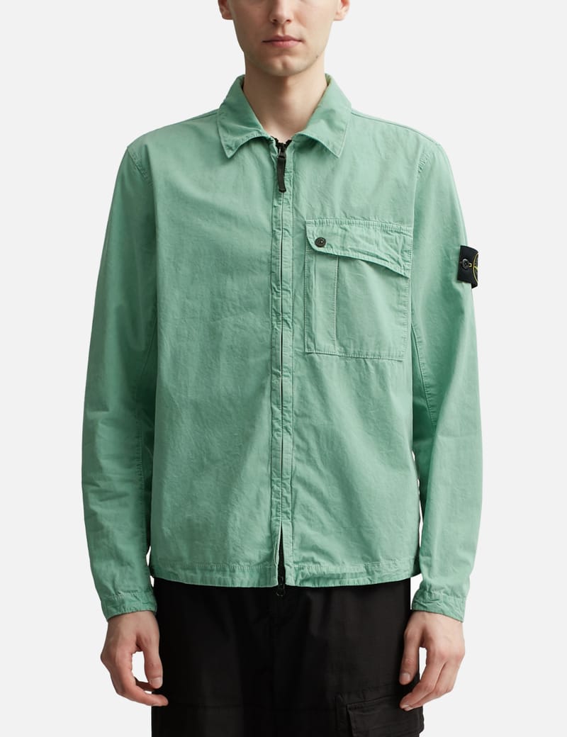 Stone Island Old Effect Zip Overshirt Green 113WN