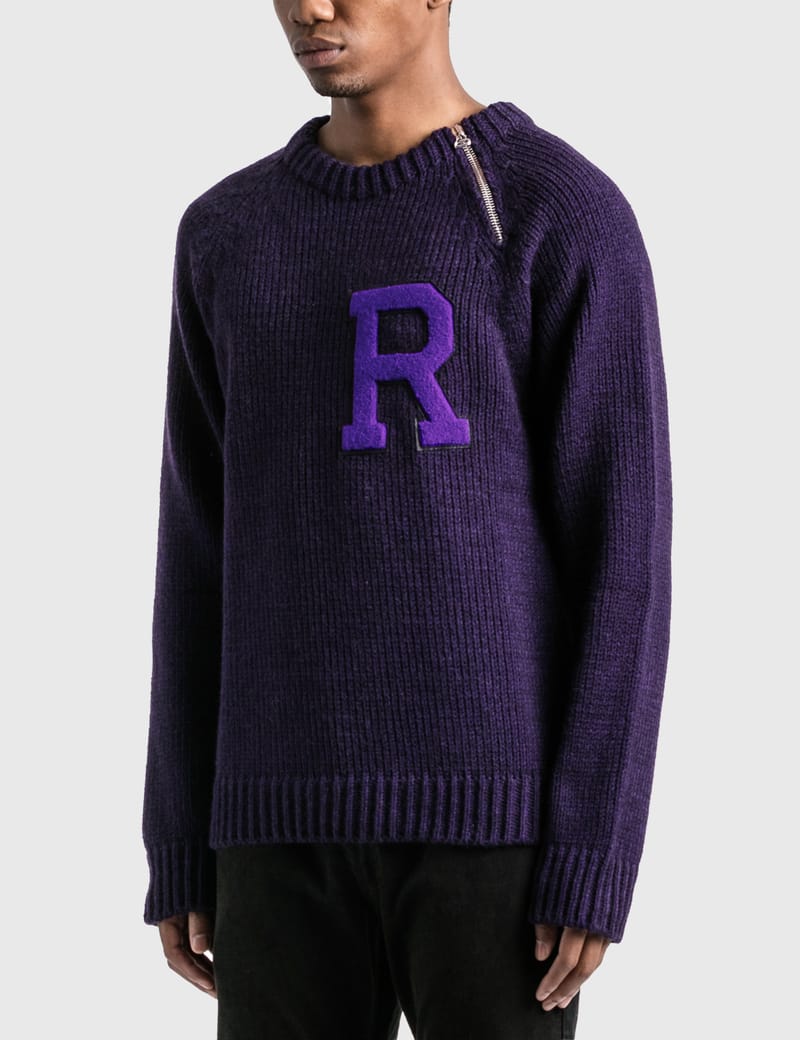 Raf Simons - Letter Badge And Zipper Raglan Sweater | HBX