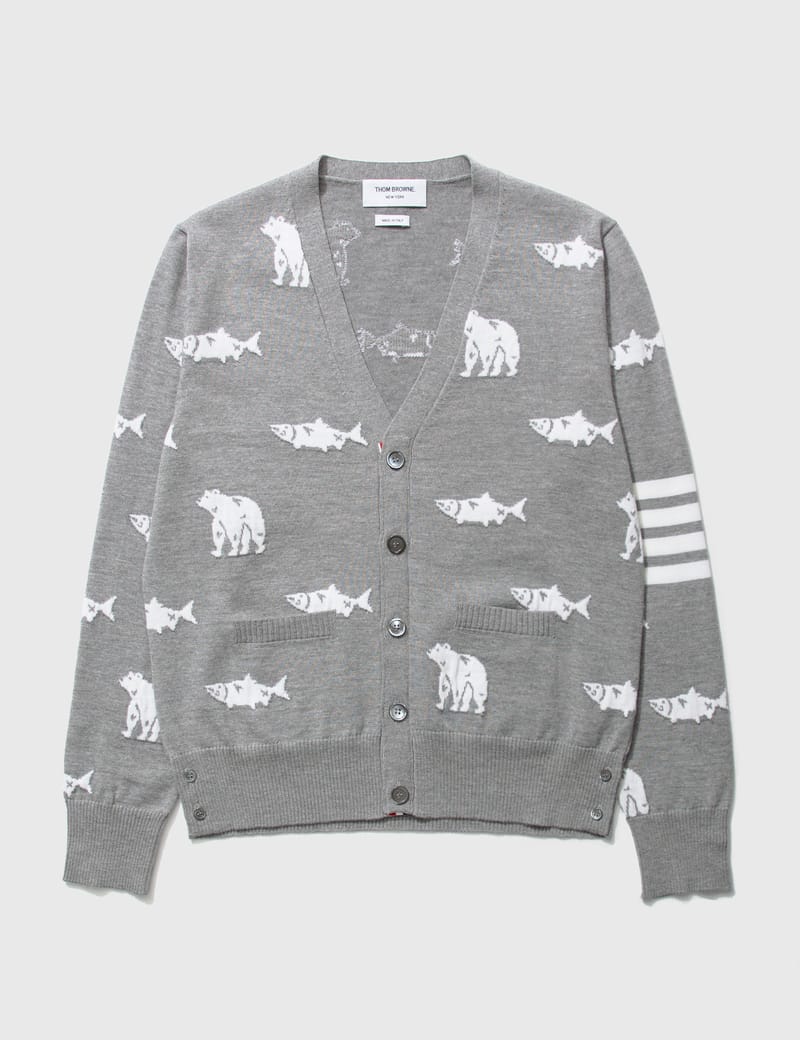 Cardigan Thom Browne Laine Mérinos - Modèle Bear Et Saumon, Occasion Très Bon état