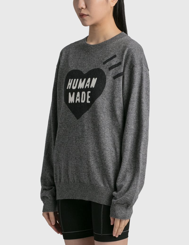 HUMAN MADE HEART L/S KNIT SWEATER Gray 人気満点 accomodationsrome.com