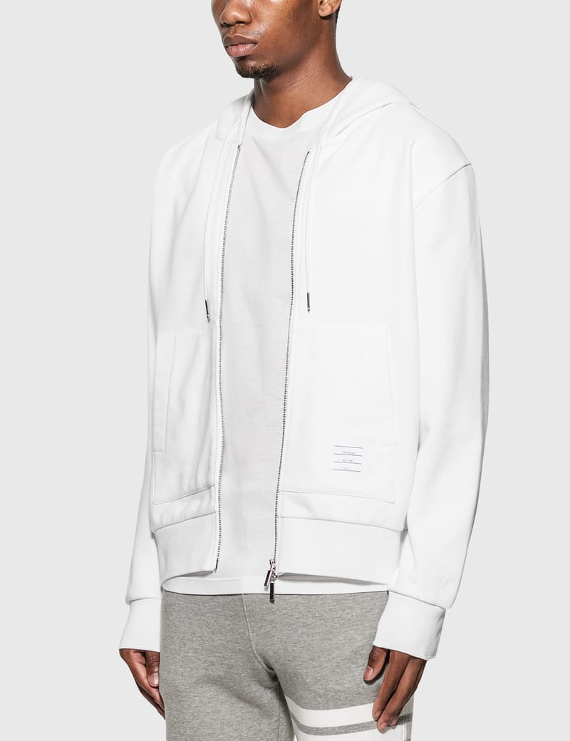 【THOM BROWNE】送料/関税込 Cotton Hoodie With Tricolor Band Classic Loopback 4 Bar Full Zip Hoodie | Thom Browne