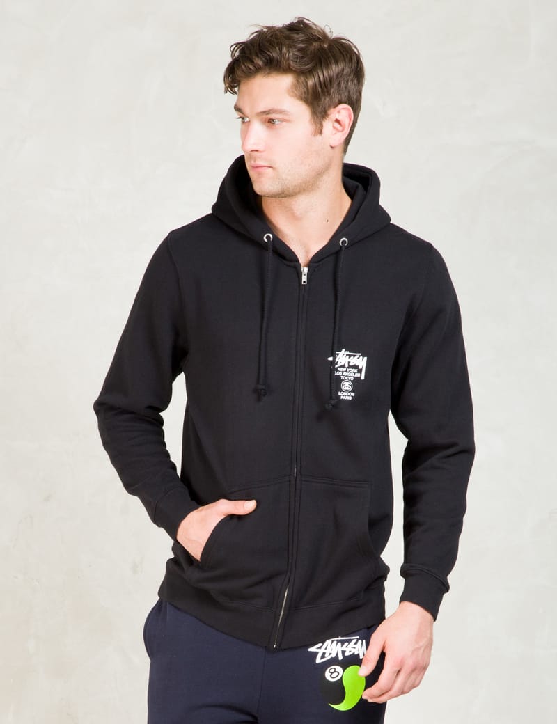 St ssy Black World Tour Zip Hoodie HBX Globally Curated