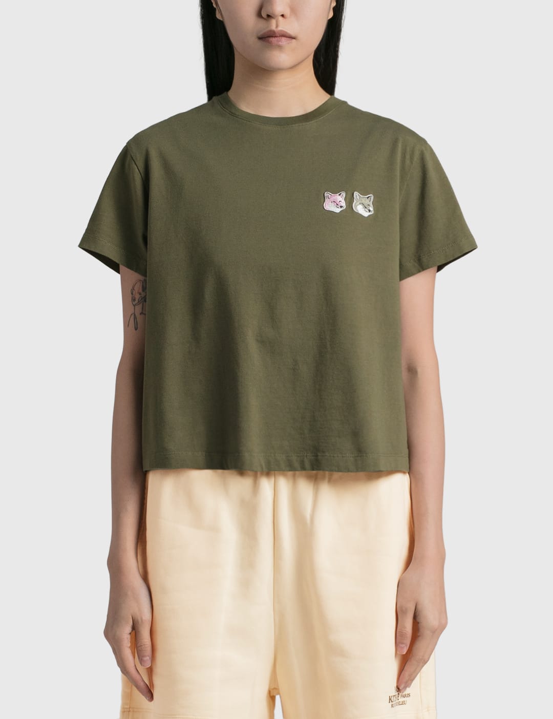 Maison Kitsuné - Double Monochrome Fox Head Patch Cropped T-shirt