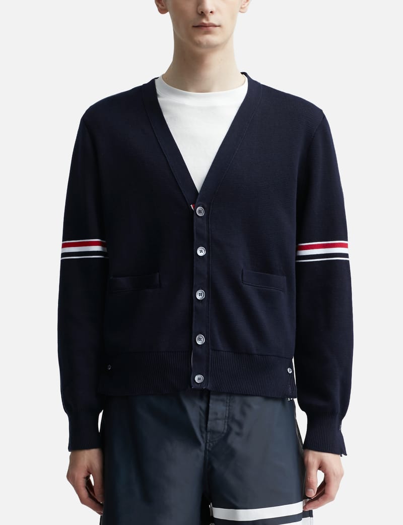 Thom Browne - Cotton Milano Stitch Stripe Armband V-Neck Cardigan