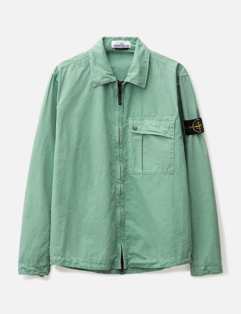 Stone Island Old Effect Zip Overshirt Green 113WN