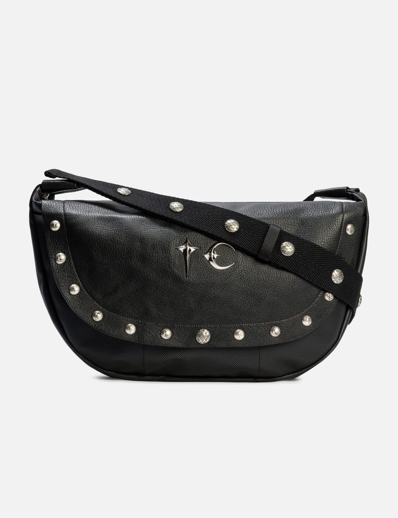 THUG CLUB Goat Skin Dragon Messenger Bag - Black goatskin