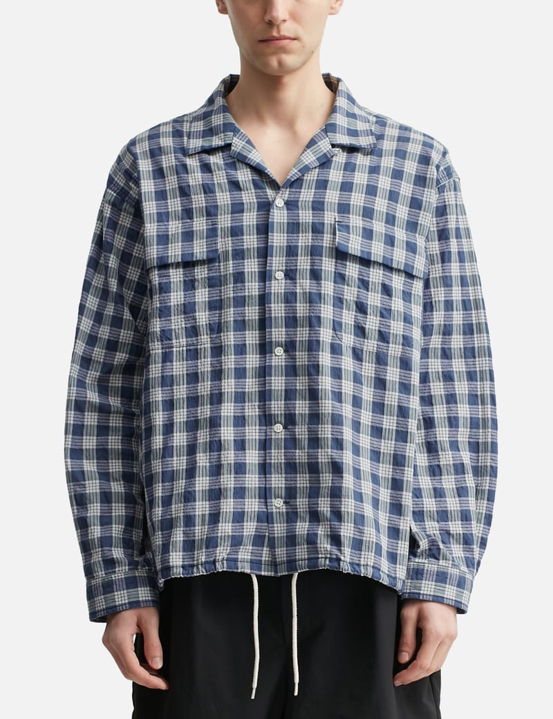 Nanamica Palaka Check Shirt - Relaxed navy check shirt with open