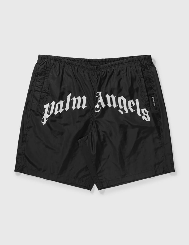 【関税＆送料込み】Palm Angels \"Curved Logo Regular\" Short BACK CURVED LOGO TRACK SHORTS BLACK - OF in BLACK - OFF
