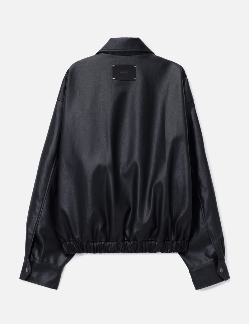 ◆DEINET◆ ECOLEATHER BOMBER BANDED JUMPER IN BLACK KDBJP4S3 DEINET - Eco-Leather Bomber Banded Jumper | HBX - Globally