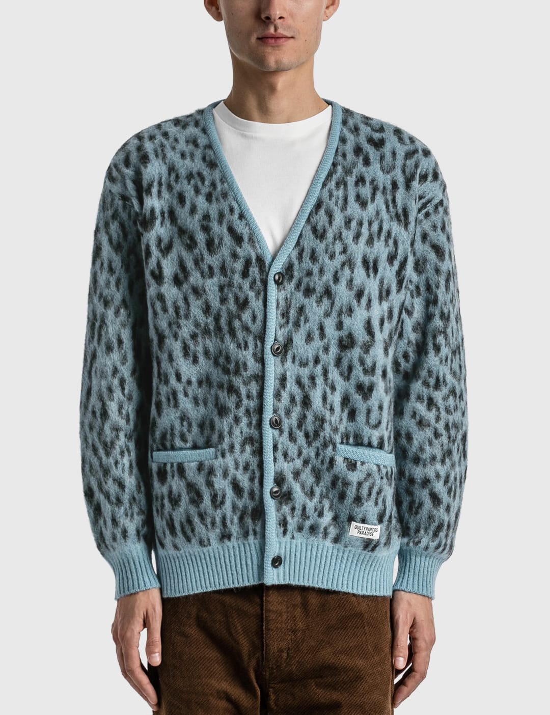 Wacko Maria Leopard Mohair Cardigan In Blue | ModeSens