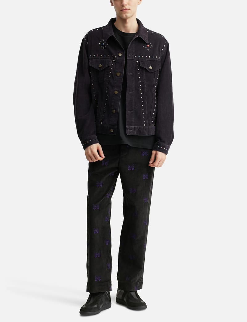 Needles Studded Jean Jacket - Black ribbed corduroy jacket with