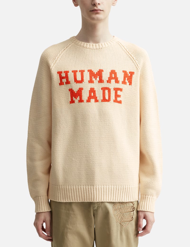 BEAR RAGLAN KNIT SWEATER human made 白 - トップス