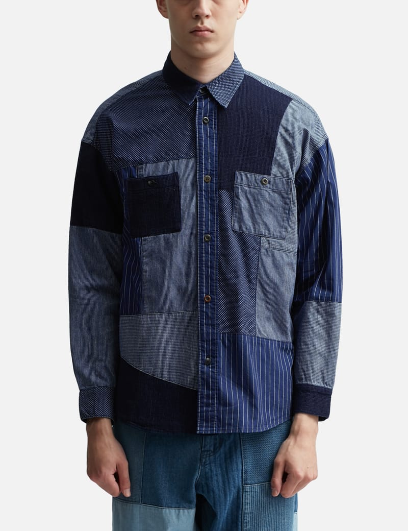 【KOOLOSET】Patchwork Half Shirt Urban Renewal Remnants Upcycled Spliced Patchwork Shirt