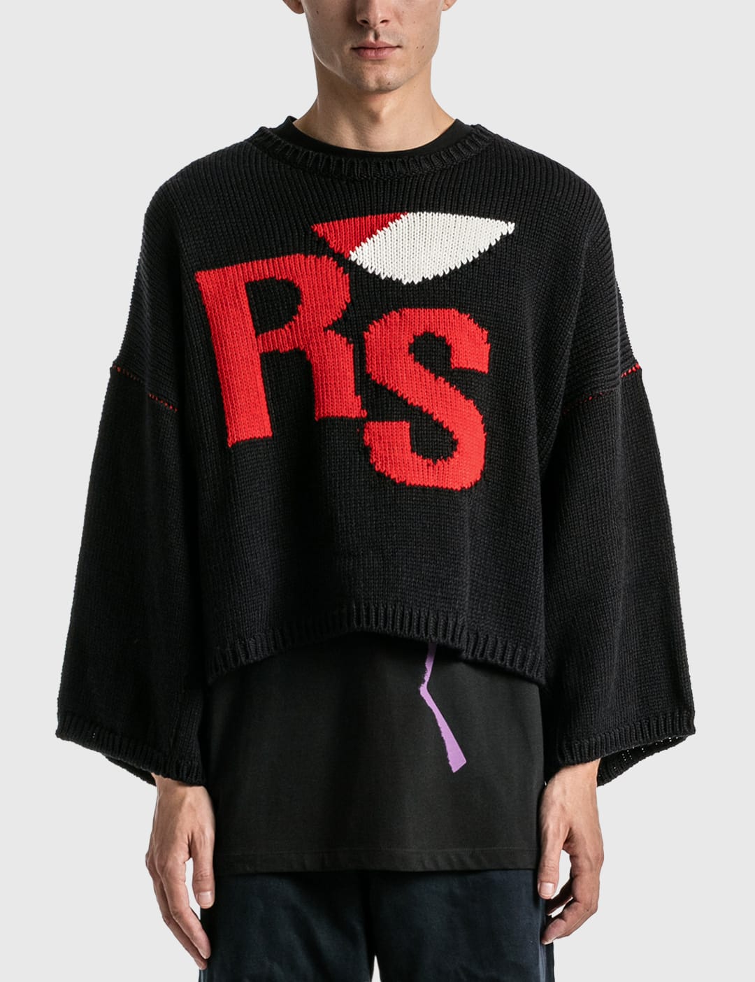Loose Fit Cropped Wool Jacquard RS Sweater