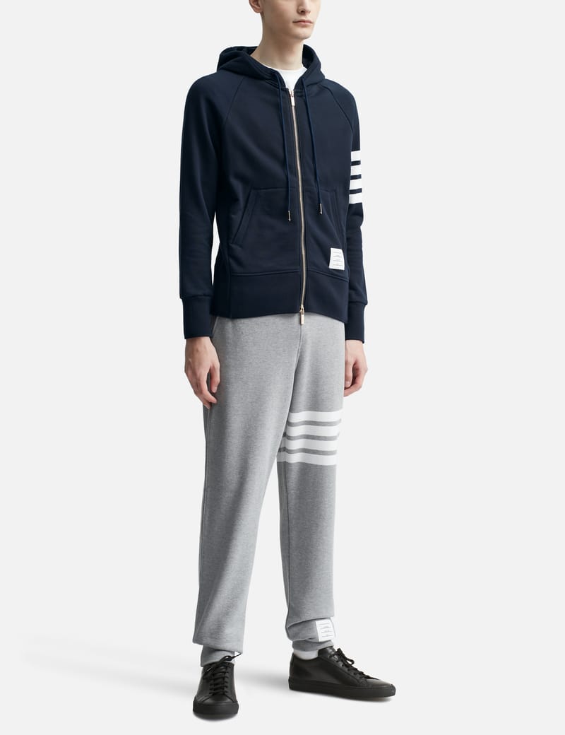 Thom Browne 4-Bar Zip-Up Hoodie - Navy cotton loopback hoodie with
