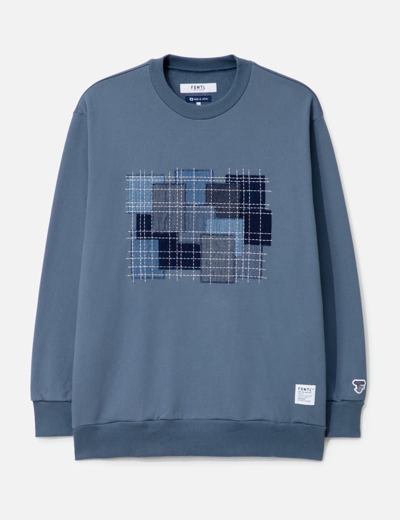 FDMTL Boro Embroidered Sweat Shirt - Japanese-made boro patchwork