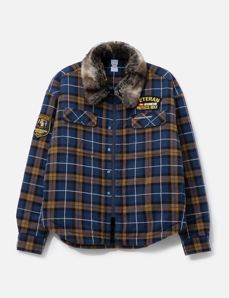 Protocol-Index Fur Flannel Shirts Jacket - Navy quilted jacket
