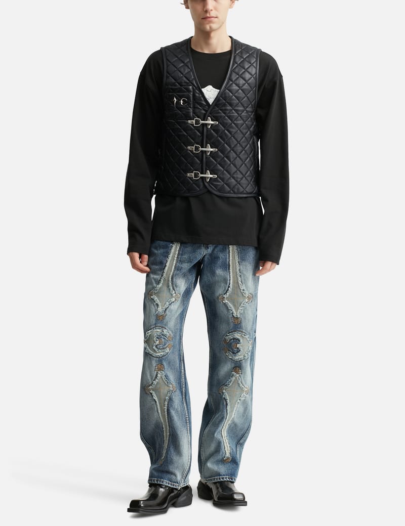 THUG CLUB TC Bone Leather Quilted Vest - Quilted sheepskin, sleek