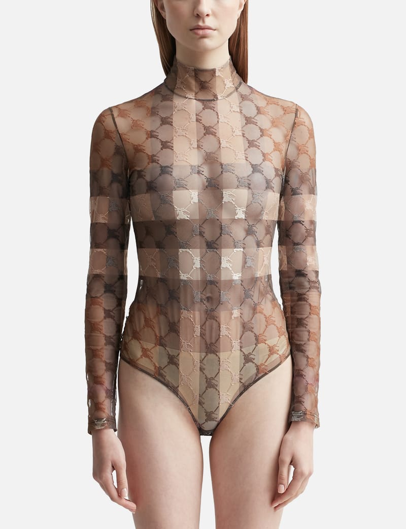 Burberry - EKD Check Stretch Tulle Turtleneck Bodysuit | HBX
