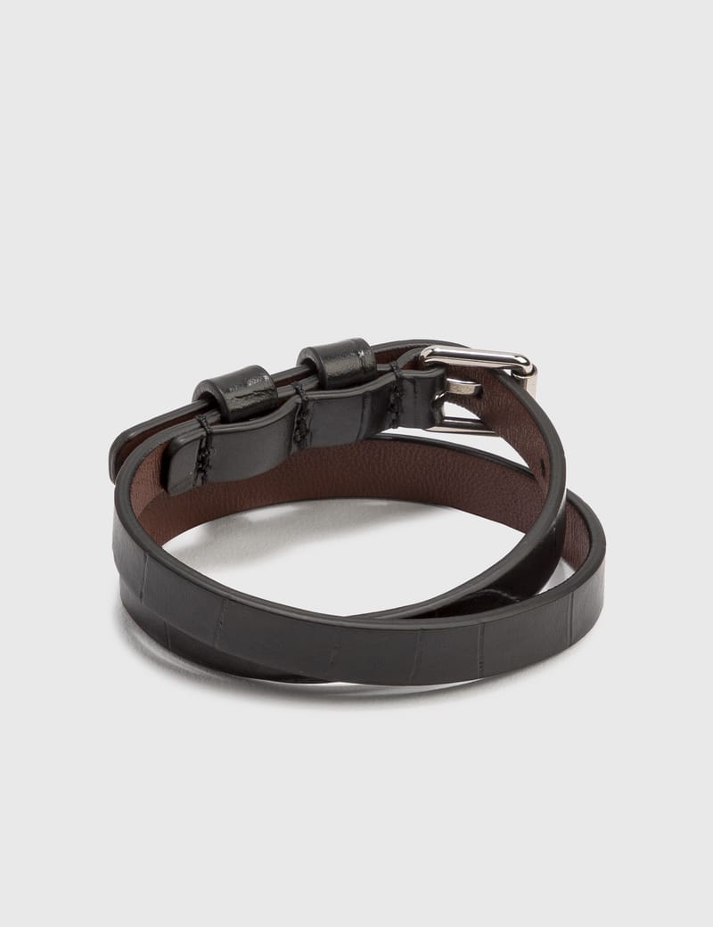 Alexander McQueen レザー ラップ ブレスレット ブラック Alexander McQueen - ダブルラップ ブレスレット | HBX