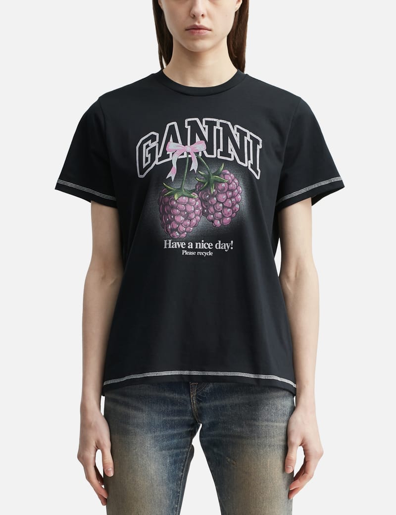 Ganni - GREY RELAXED STRAWBERRY T-SHIRT | HBX