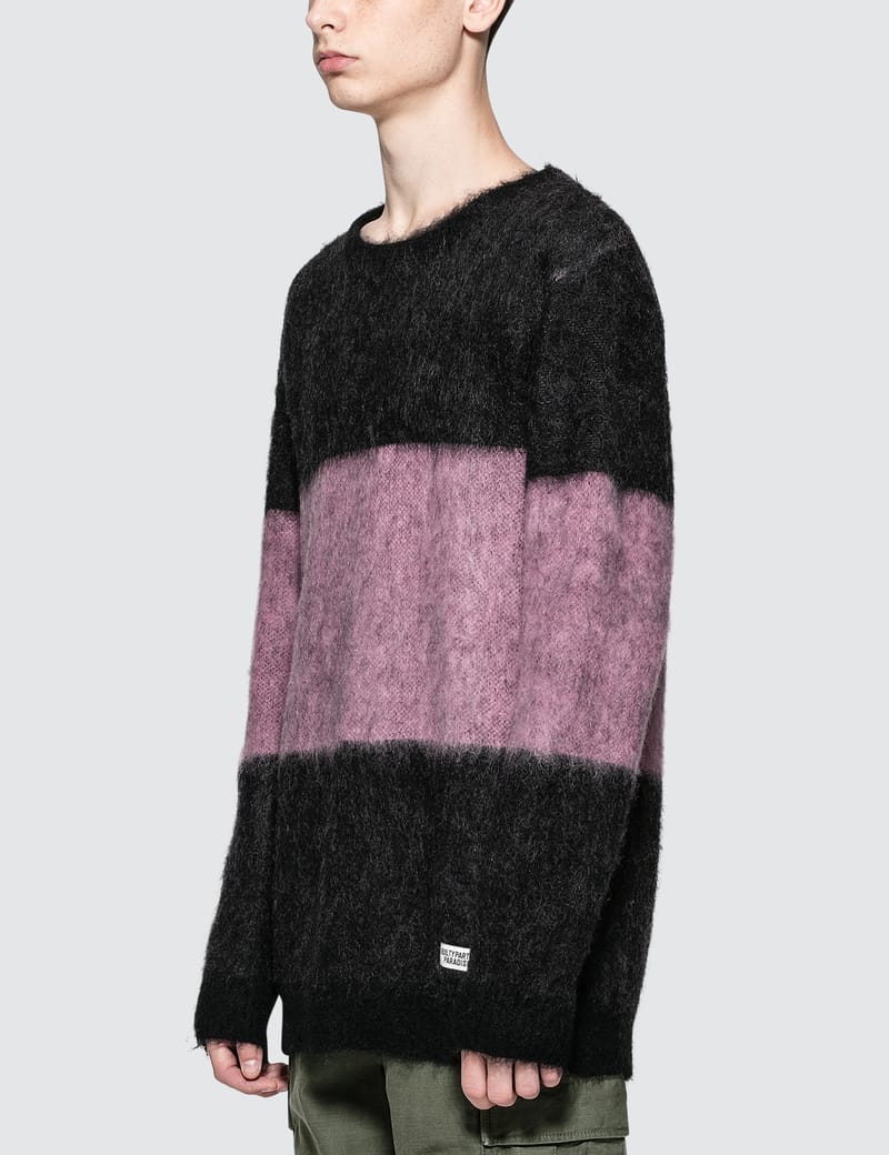 ビタミンカラーのハーモニー ワコマリア STRIPED MOHAIR CREW NECK