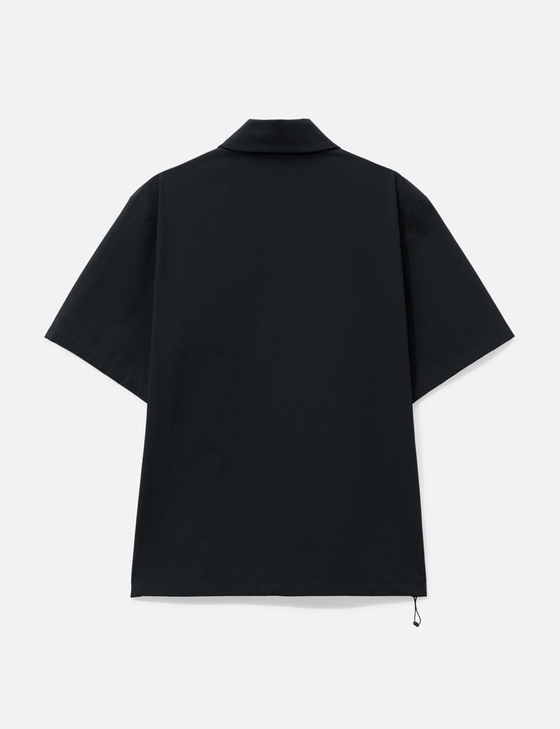 Moncler Logo Short Sleeve Half-Zip Shirt - Black stretch ripstop