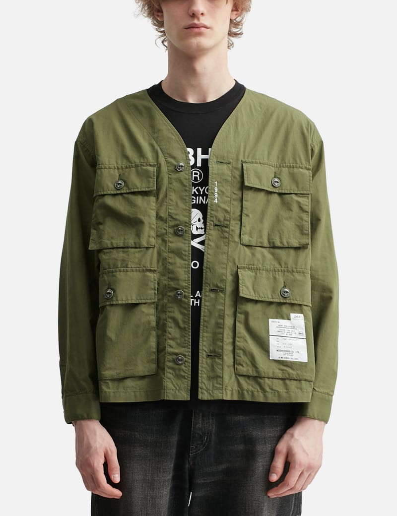 ジャケット・アウター neighborhood no collar utility jacket NEIGHBORHOOD No Collar Utility Jacket - Military-inspired olive