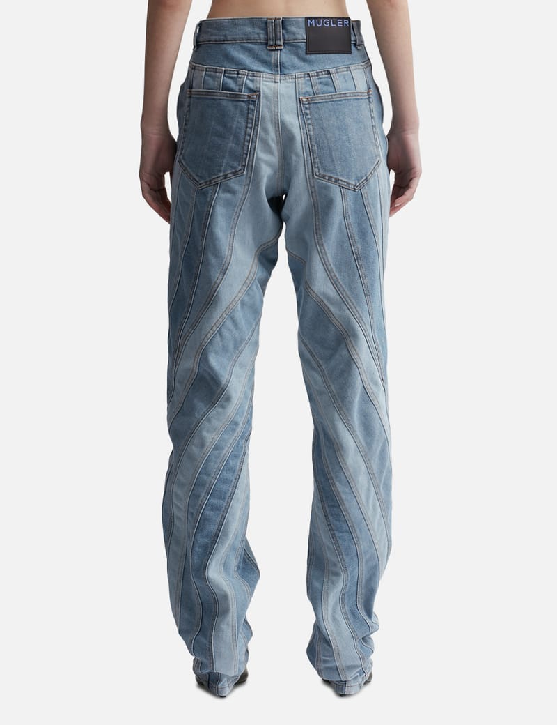 【関税込み】Mugler ブルー Spiral ジーンズ MUGLER Slit Spiral Jeans | H.Lorenzo