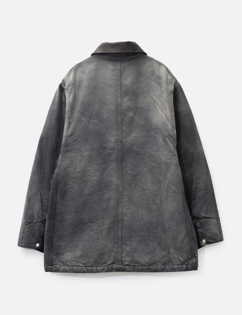 AURALEE Leather-Trimmed Garment-Dyed Organic Cotton-Canvas Jacket