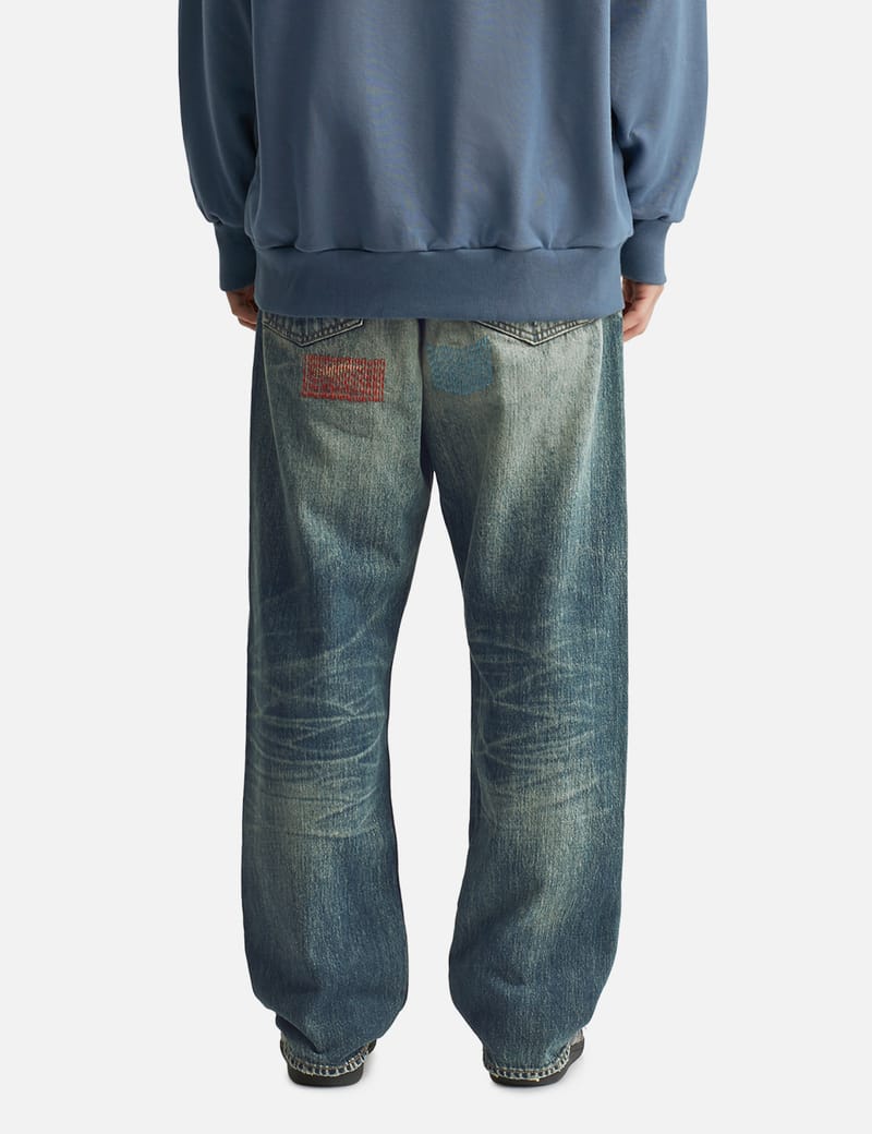 FDMTL Classic Fit Denim CS129 - Washed indigo denim with sashiko
