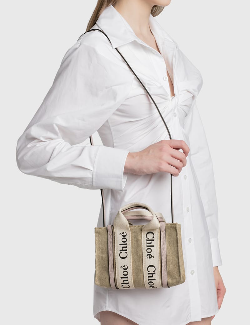CHLOE Cotton Calfskin Small Woody Ribbon Tote With Strap