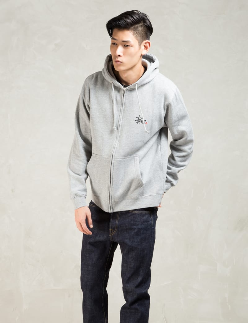 Grey stussy hoodie mens best sale