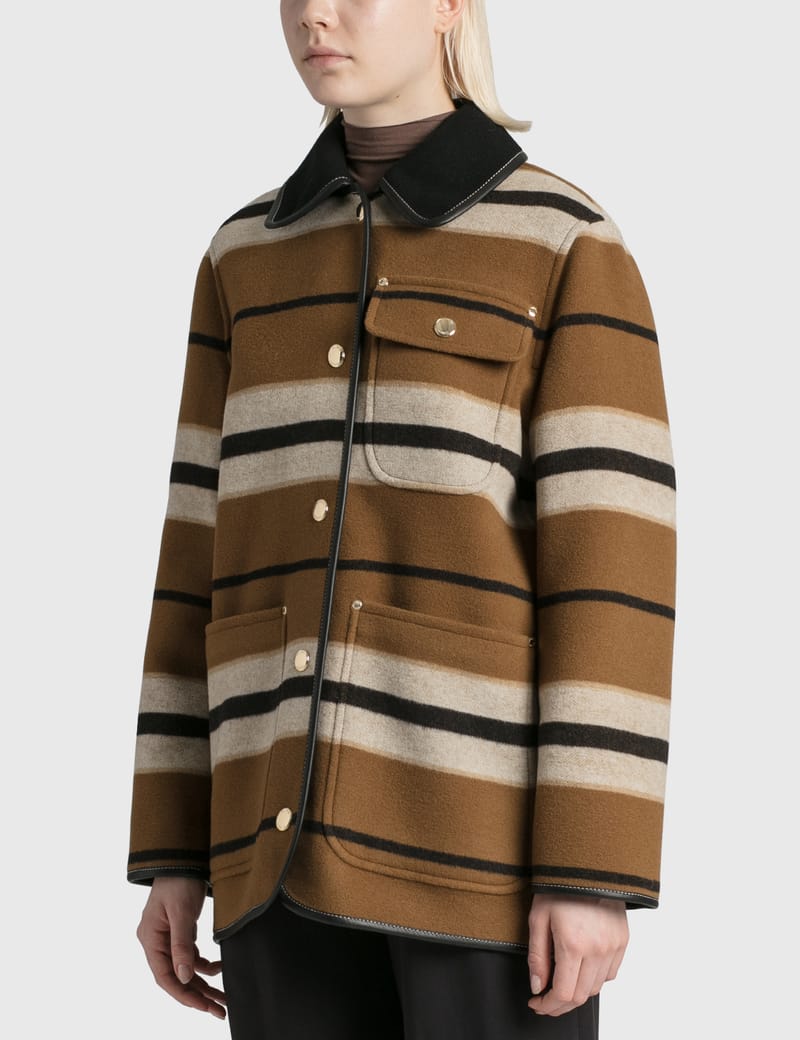 Burberry - Lambskin Trim Striped Wool Barn Jacket | HBX