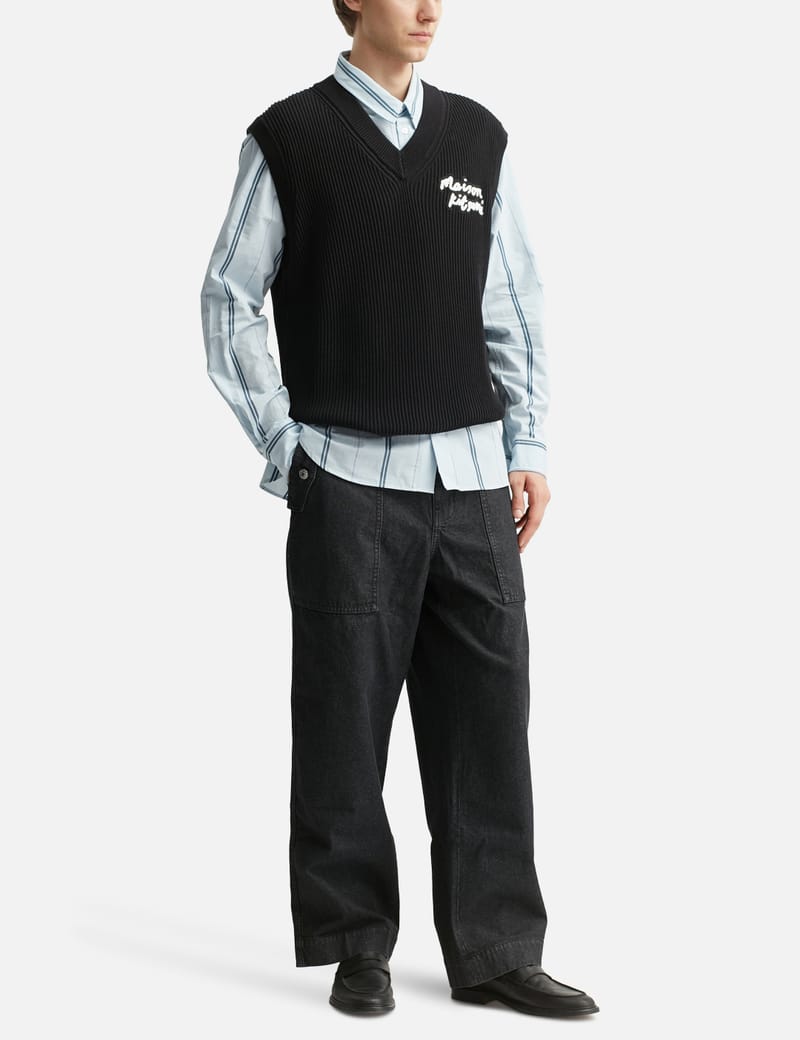 Maison Kitsuné ブラック Vネック ベスト L Maison Kitsuné - Maison Kitsuné Handwriting Vest | HBX