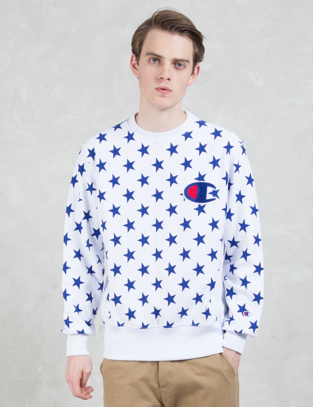 Champion Reverse Weave - Overall Stars Sweatshirt with Applique Logo ...