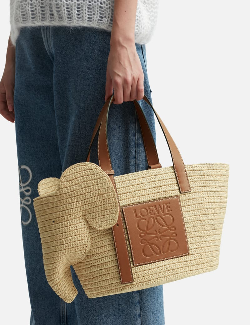 Loewe - Elephant Basket Bag In Raffia And Calfskin | HBX